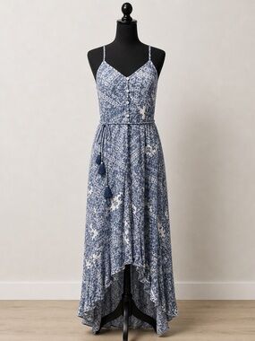 Lovestitch Blue Boho Midi Dress Tassel Tie Hi-Low Hem Size S Original Owner